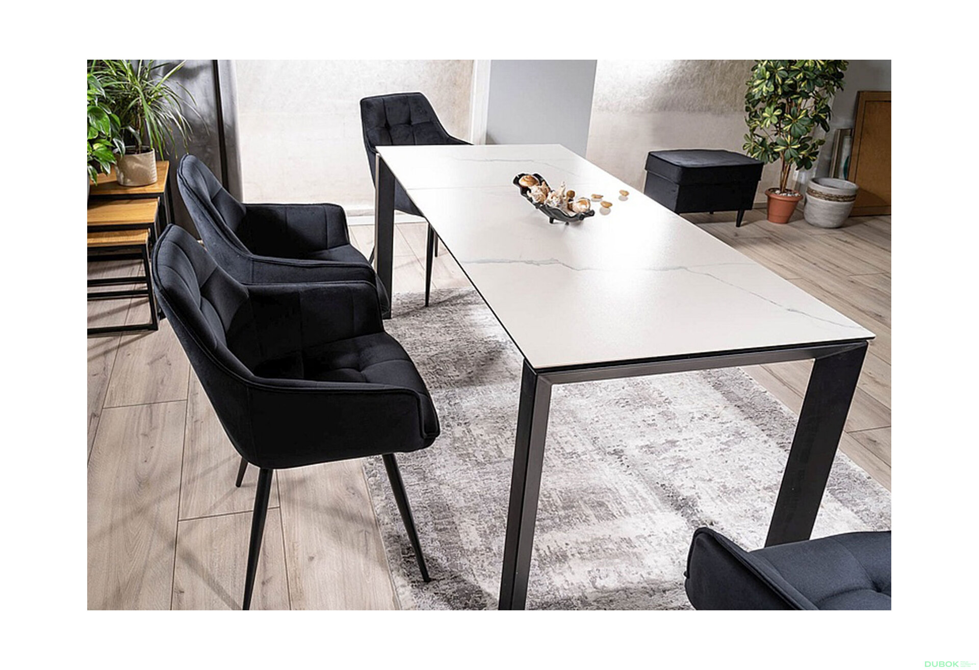 Obrázek 2 - Stůl Metropol Ceramic 120(180)x80 biały + 4 židle Lilia Velvet černý Bluvel 19 / kov černá matná