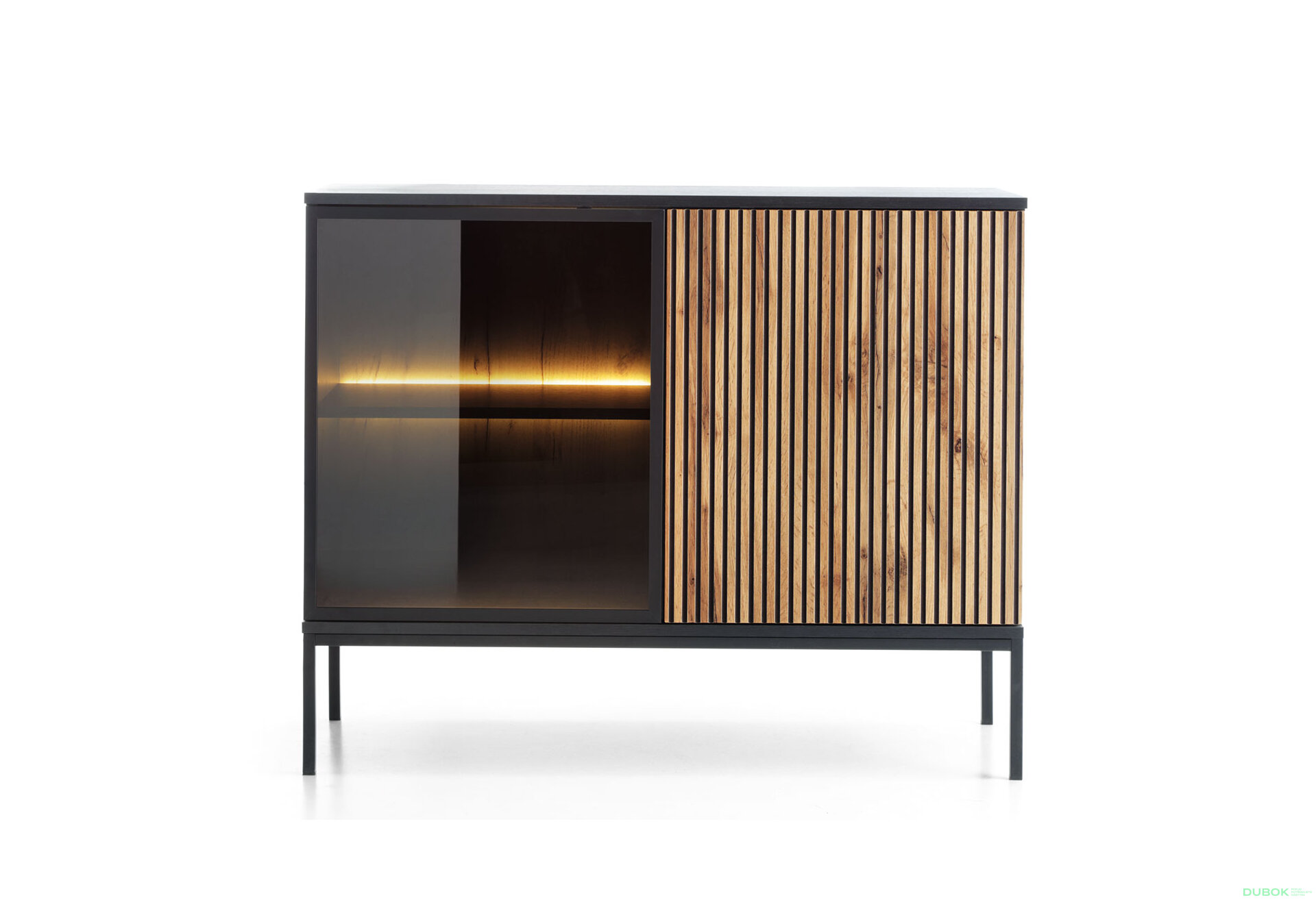 Obrázek 2 - Komoda K104 1 pkt Led Sento černý / dub wotan