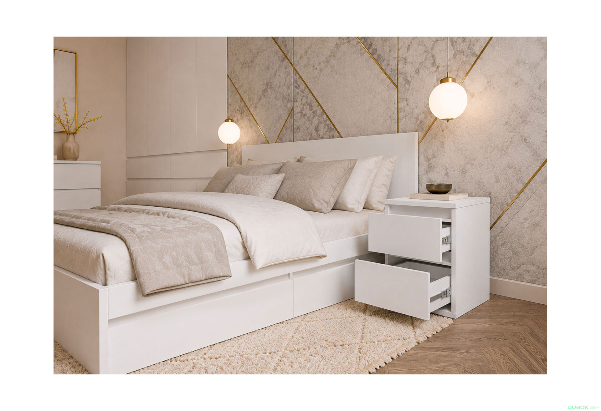 Obrázek 3 - Sestava do ložnice se šatní skříní 4D a postelí 160x200 cm se zásuvkami, nymfhea alba Idea