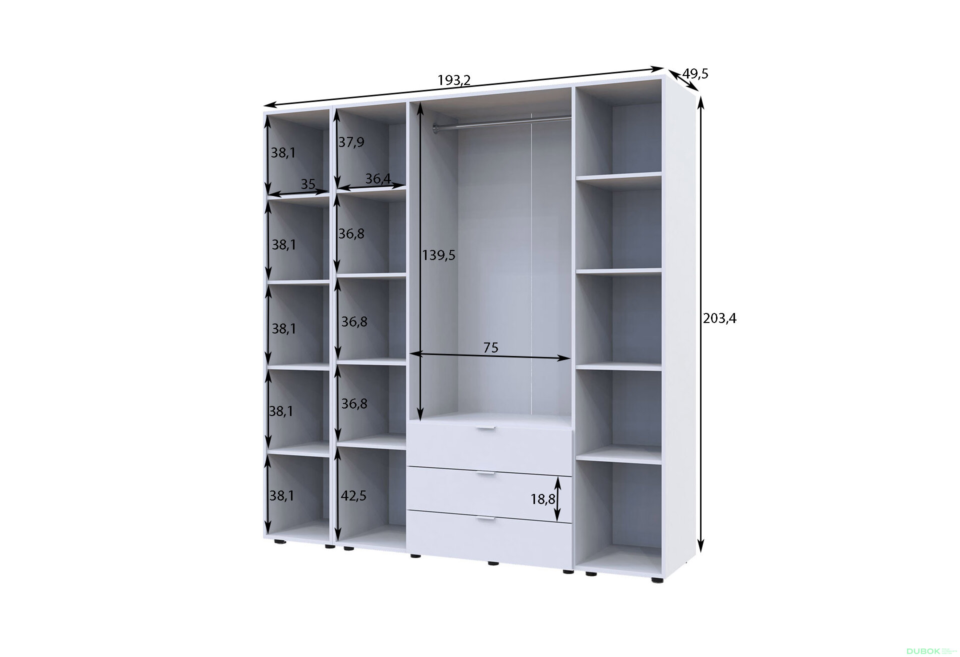 Obrázek 5 - Skříň čtyřdveřová s regálem Gelar 193.2 cm Kašmír