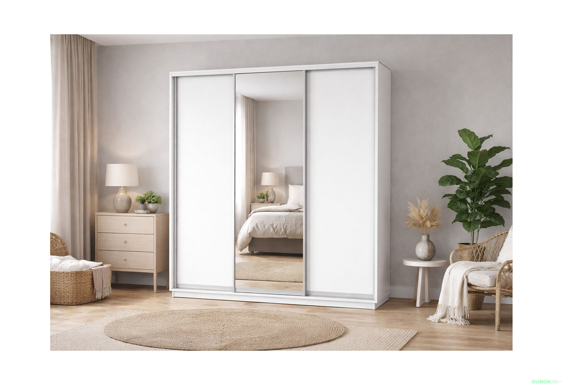 Obrázek 3 - Skříň s posuvnými dveřmi 2700x2200x600 2LTD 1 zrcadlo nymphaea alba, profil stříbrný