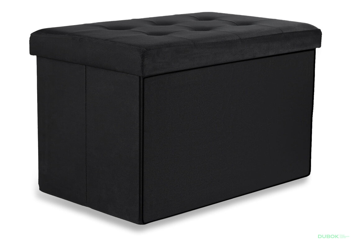Skládací pufa XL s knoflíky - 60x38x38 cm černý samet