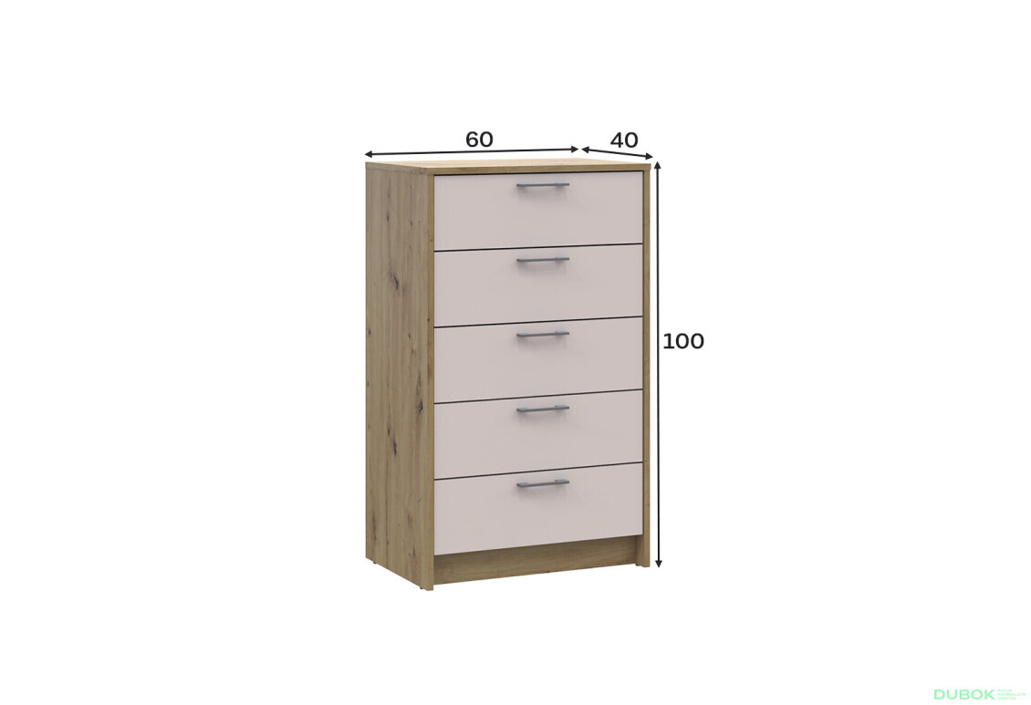 Obrázek 4 - Komoda Rondi 5 zásuvek 60х40х100 dub artisan / kašmír