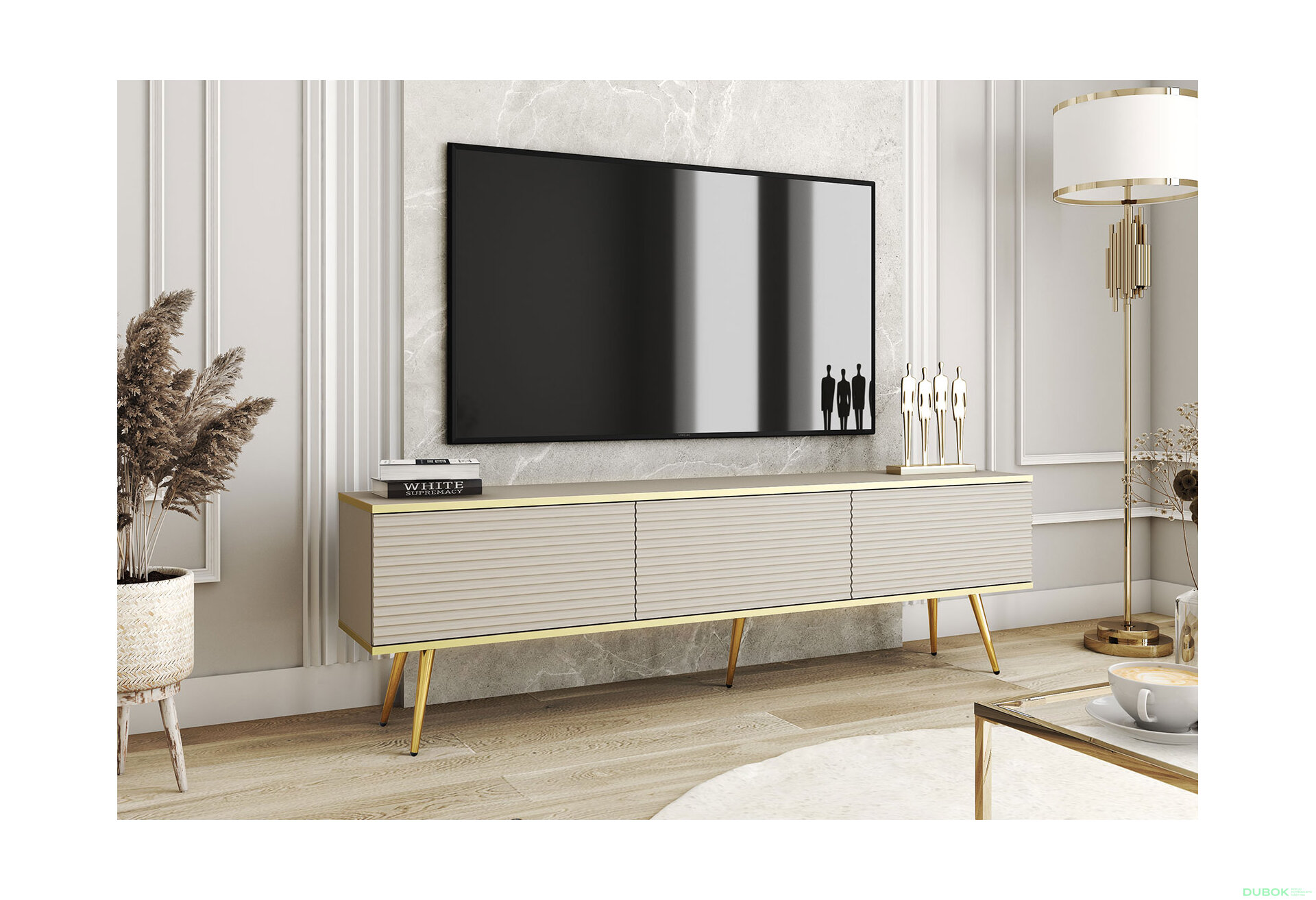 Obrázek 2 - TV stolek RTV 175 MDF béžový, zlaté nohy Oro