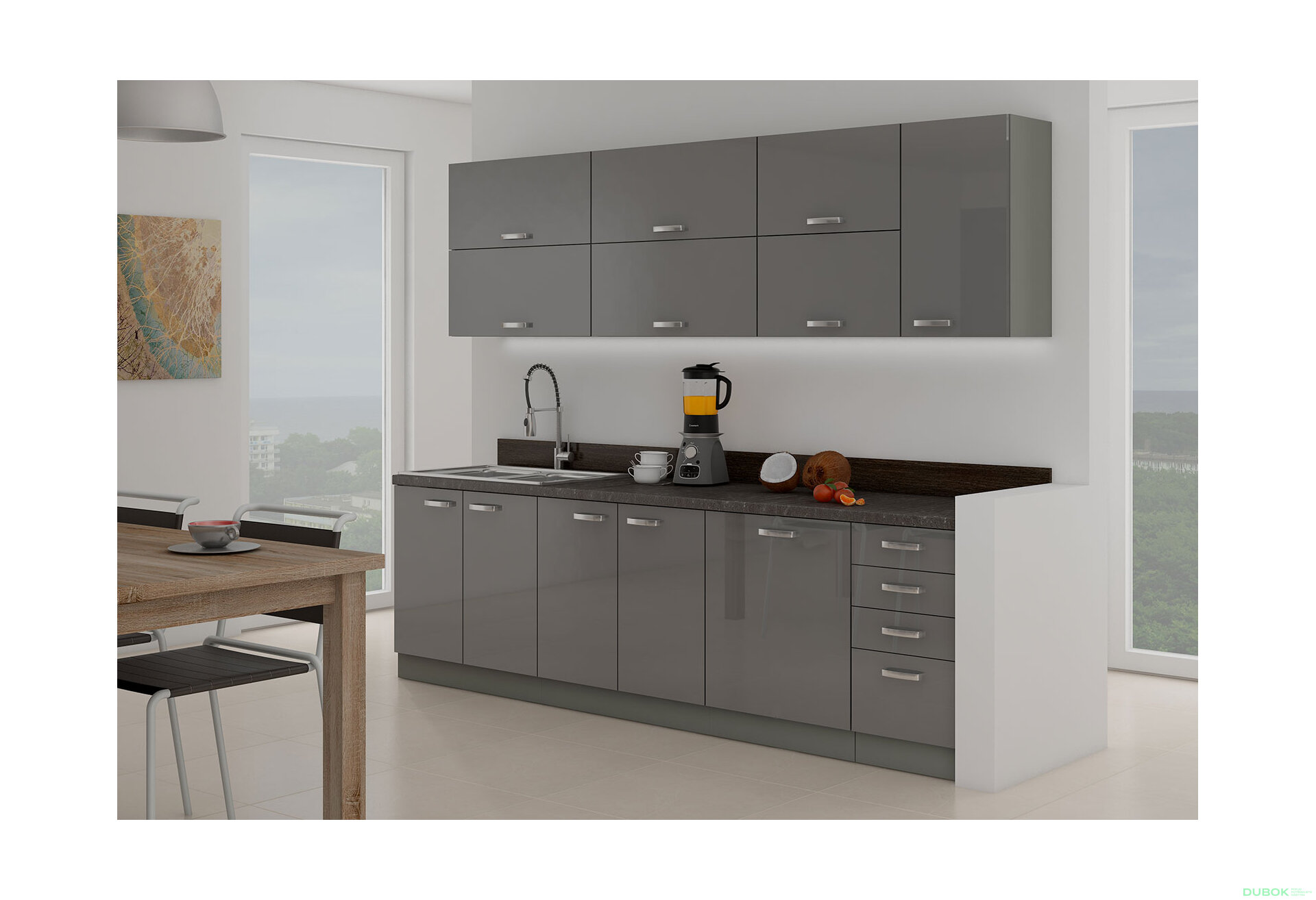 Obrázek 1 - Kuchyňská sestava 2.6 m (I) Grey šedý platinový / šedý lesk