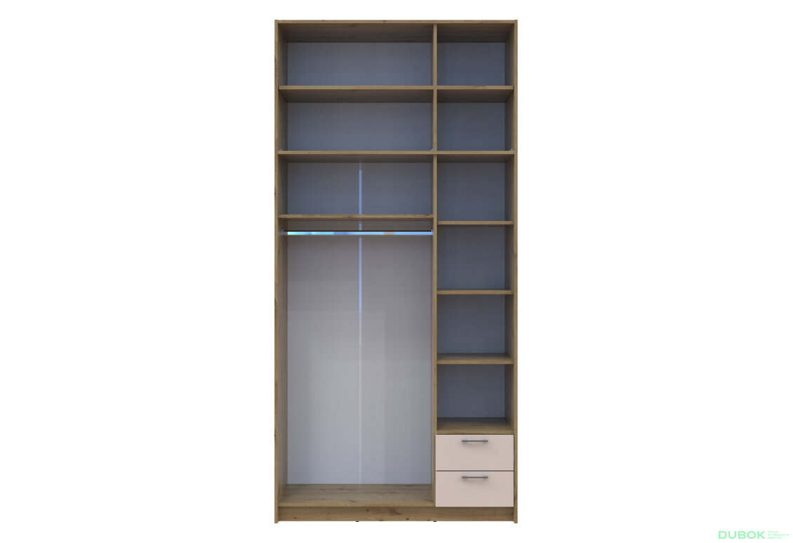 Obrázek 7 - Skříň Rondi s vysokým mezaninem, dub Artisan/kašmír, 3 ks, dřevotříska, 121x52x260