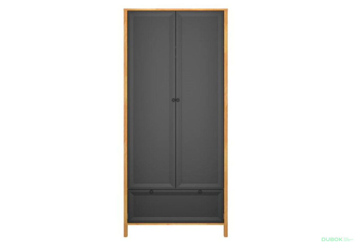 Skříň dvoudveřová se zásuvkou Brent 88x193x55 cm Dub craft zlatý / Černý