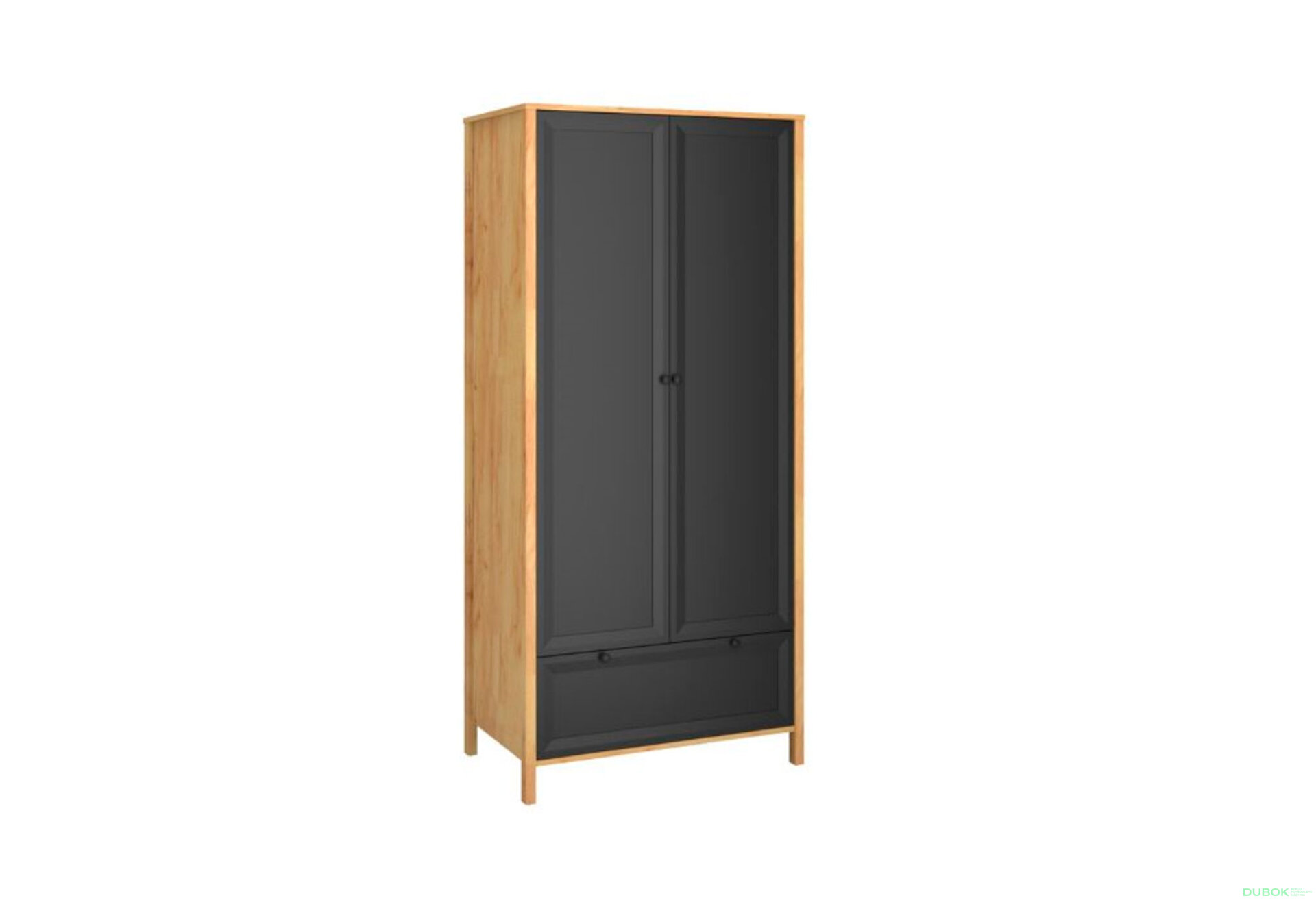 Obrázek 2 - Skříň dvoudveřová se zásuvkou Brent 88x193x55 cm Dub craft zlatý / Černý