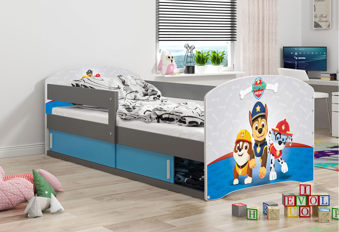 Obrázek 2 - Postel Luki 1 grafit Tlapková patrola 80x160 cm s roštem, matrací