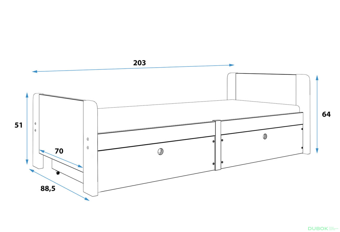 Obrázek 4 - Postel Arek grafit / bílý + zásuvka 80x200 cm s roštem, matrací