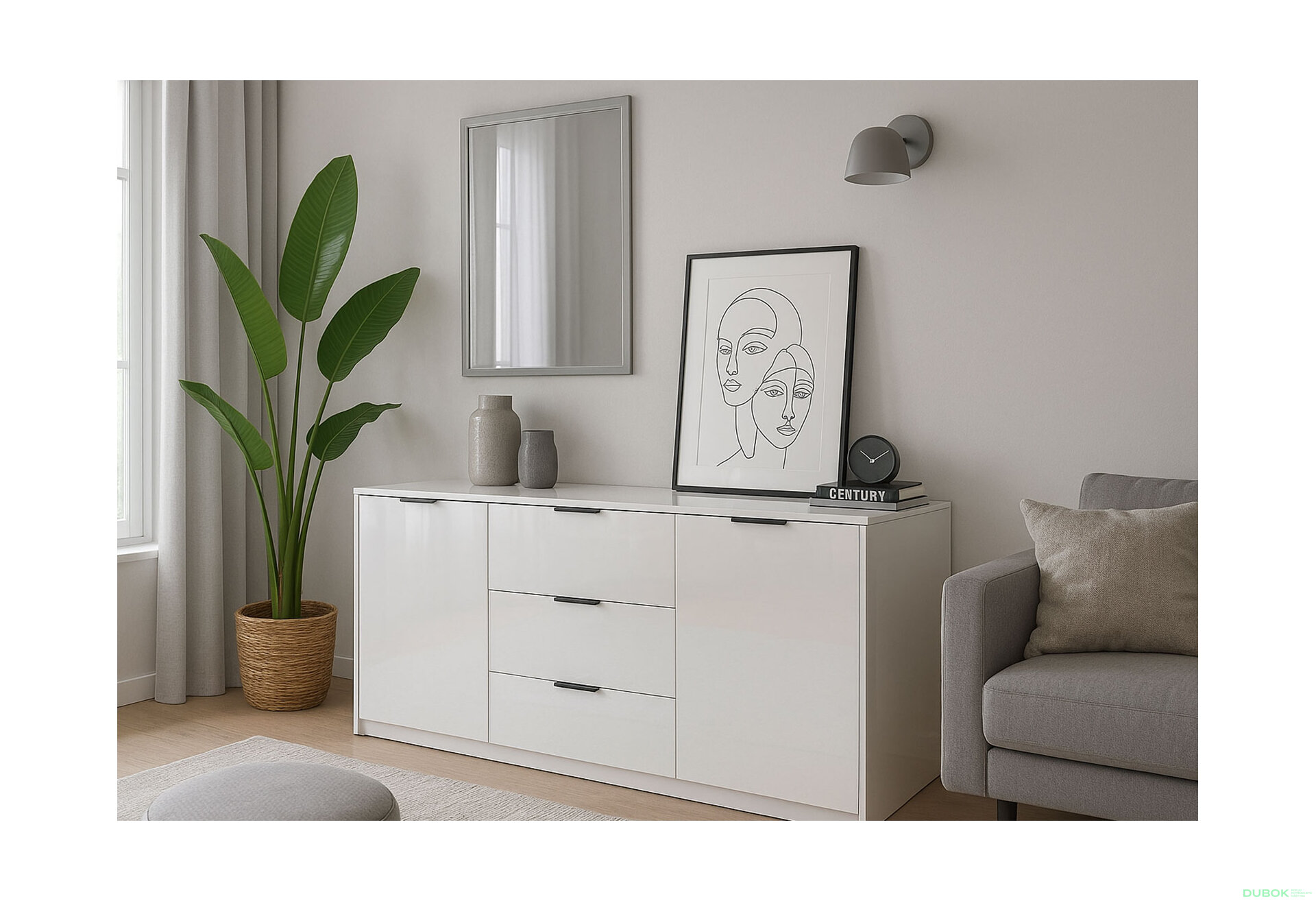 Obrázek 2 - Komoda Roma Color 2 dveře 3 šířky 1,6 m lesklá bílá