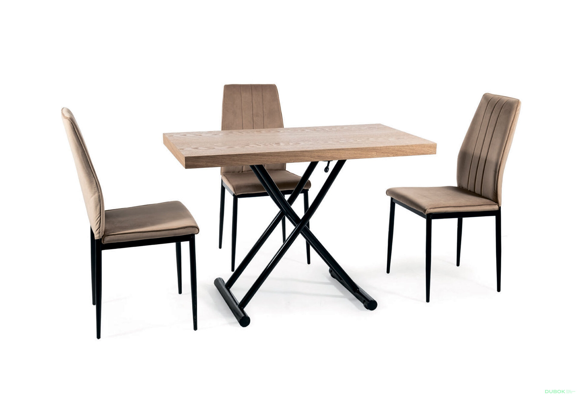 Obrázek 1 - Stůl Giotto 110x60 + 3 židle Atom Velvet béžový Bluvel 28, matná černá kov