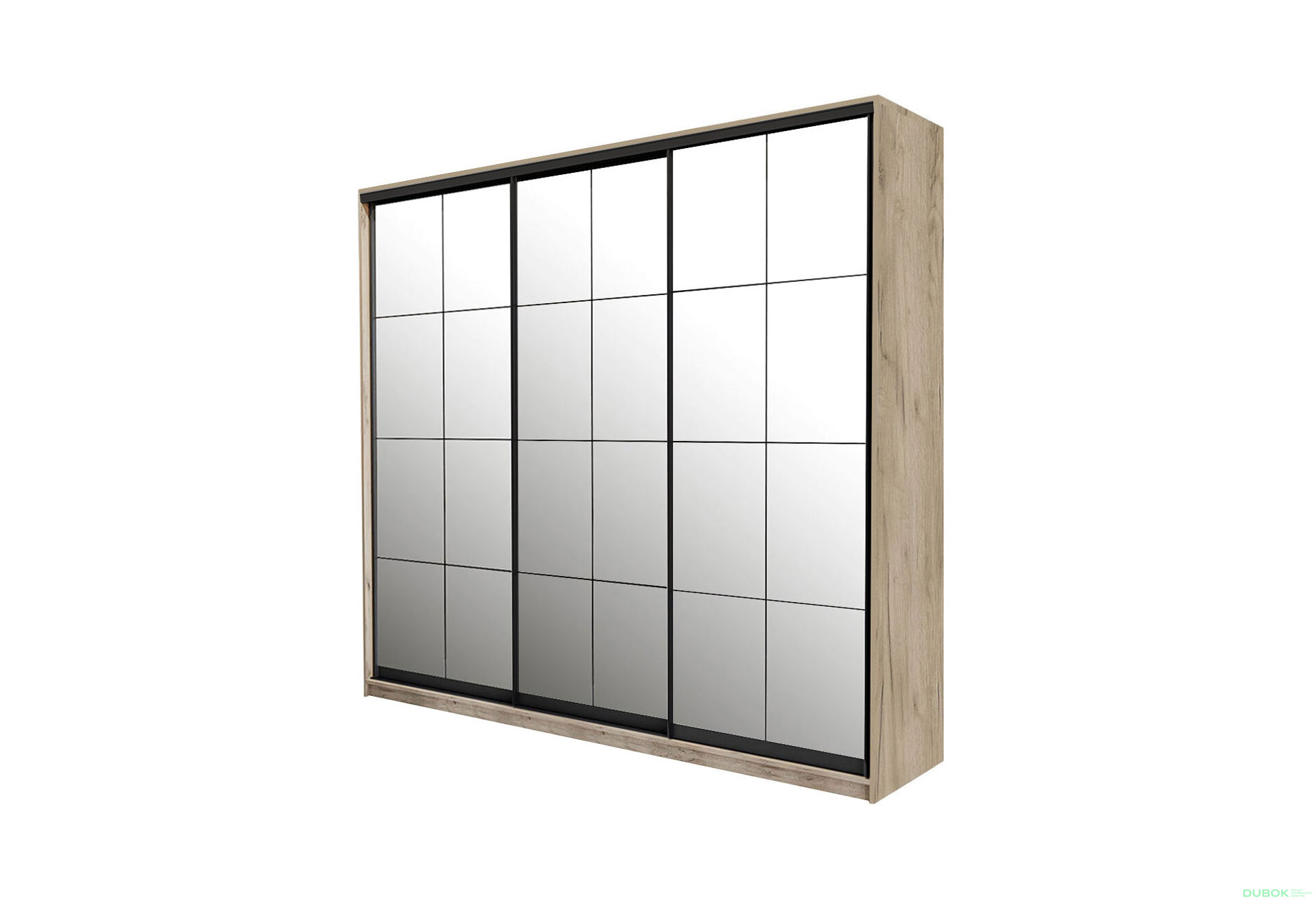 Obrázek 1 - Skříň 3D W Loft 1800x600x2400, 3 zrcadla Lines BL, Dub kraft šedý