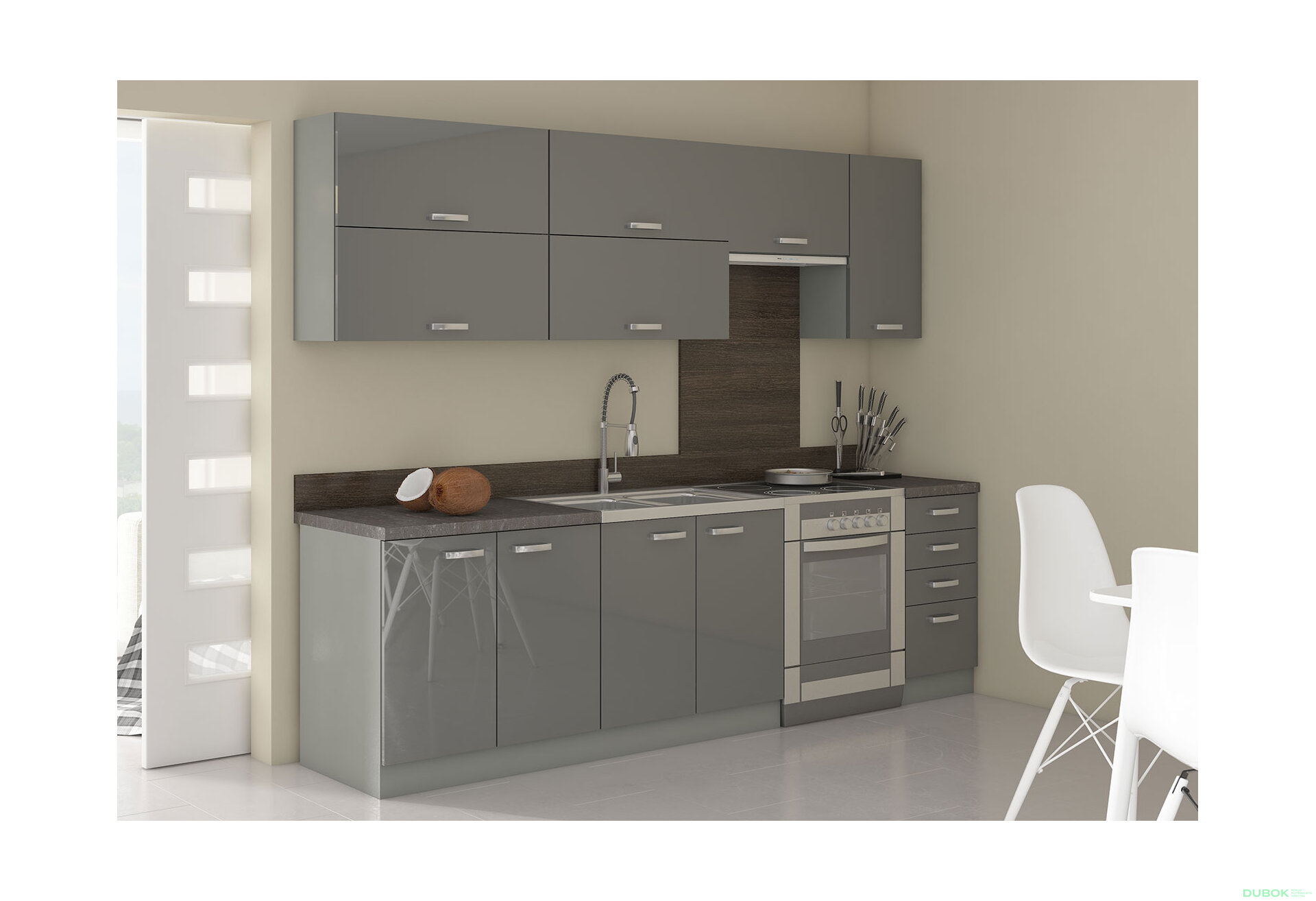 Obrázek 1 - Kuchyňská sestava 2.6 m Grey šedý platinový / šedý lesk