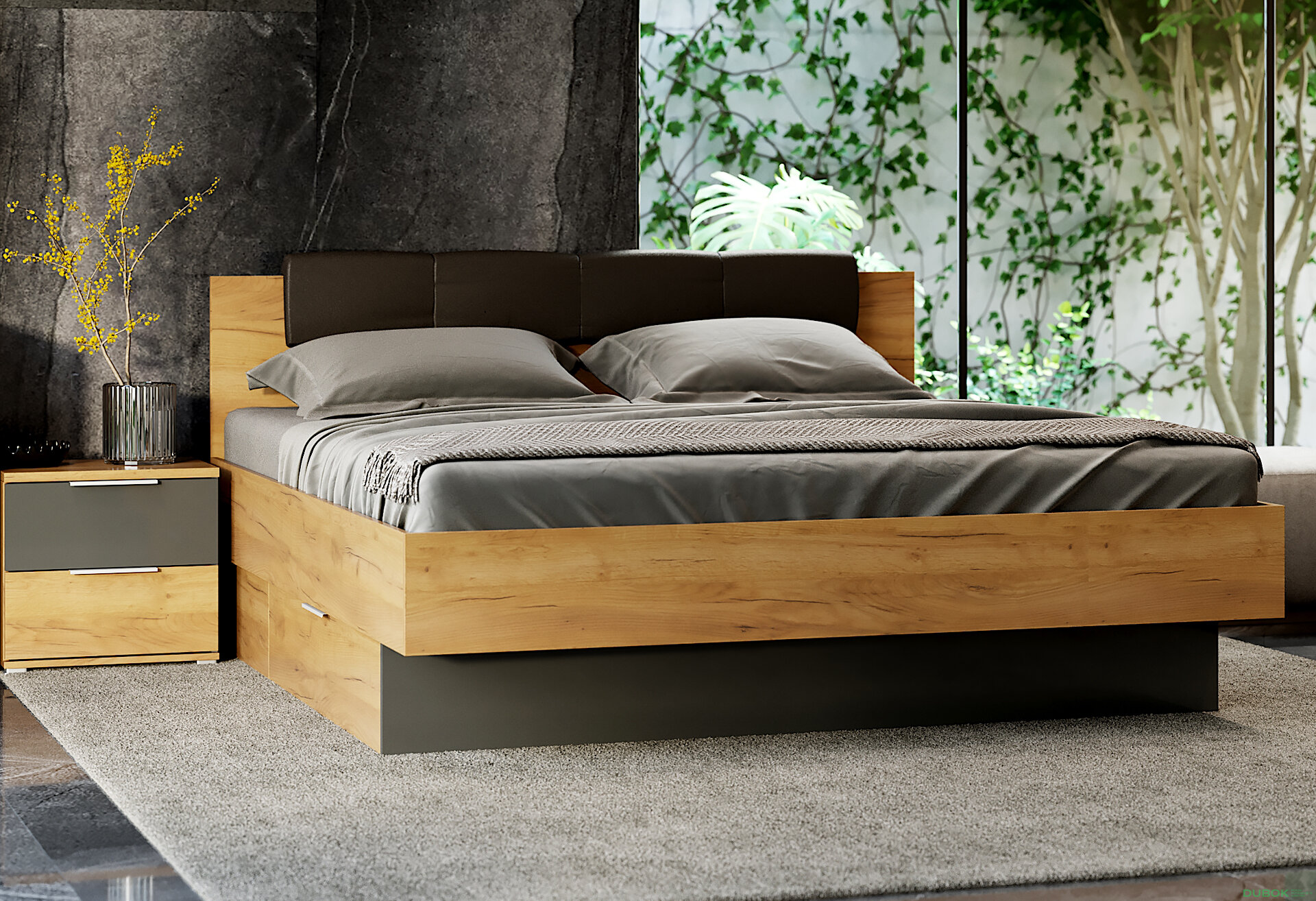 Obrázek 2 - Postel s úložným prostorem a matrací Sofie New 160x200, měkké čelo s zásuvkami (bez rámu)