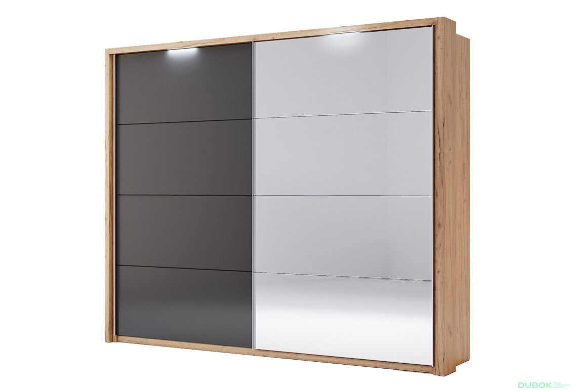 Obrázek 4 - Záclonová tyč s osvětlením ke skříni s posuvnými dveřmi 2.5x2.1 m, Lava / dub kraft Luna