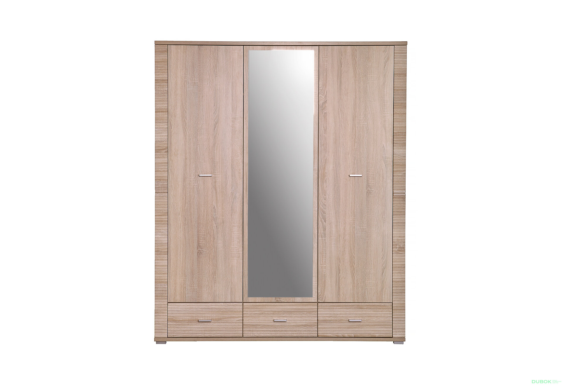 Obrázek 1 - Skříň třídveřová se zrcadlem a zásuvkami Gress 160x192x55 cm Dub sonoma