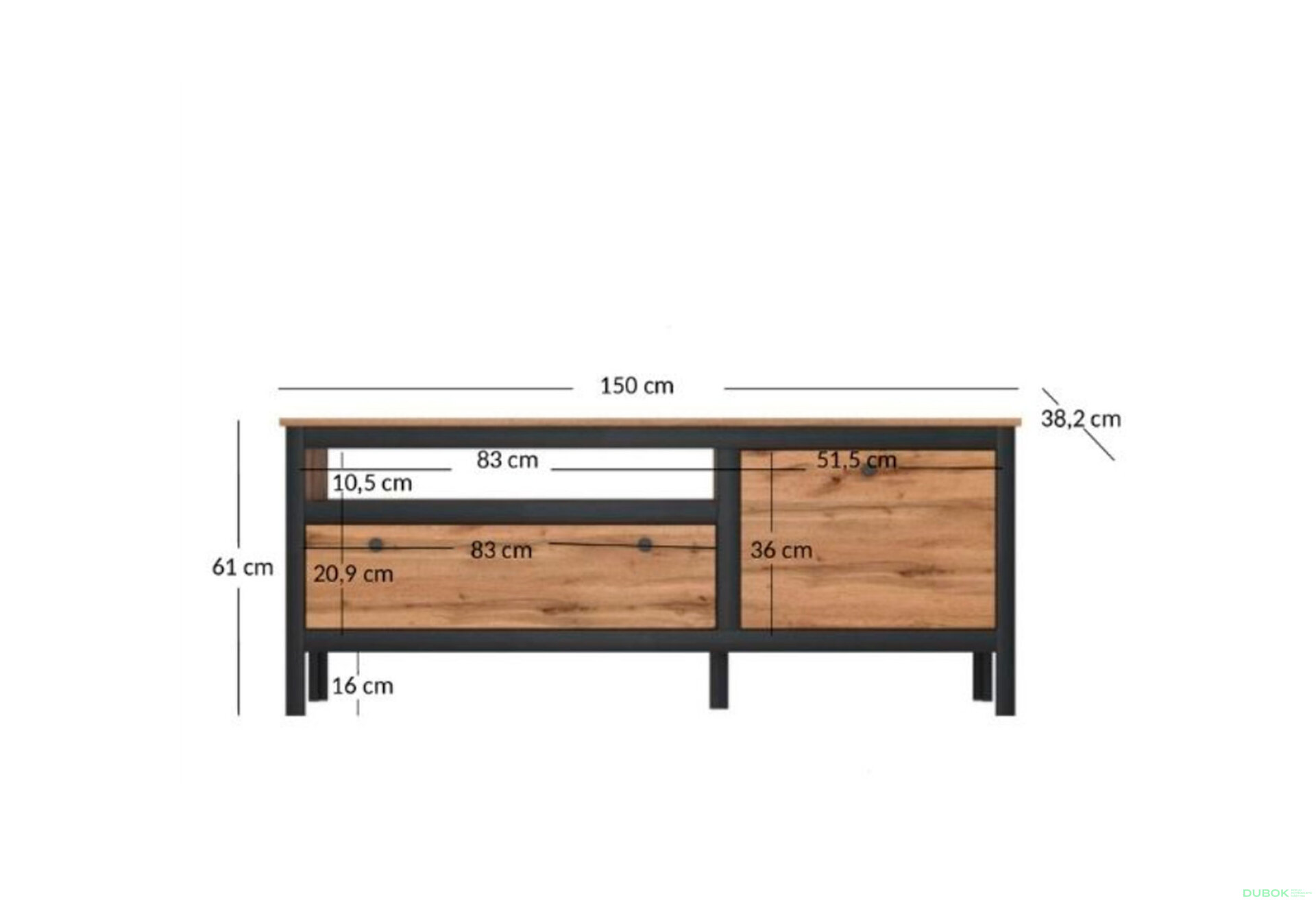 Obrázek 2 - TV stolek 1d1s/150 dub wotan / černý Loft