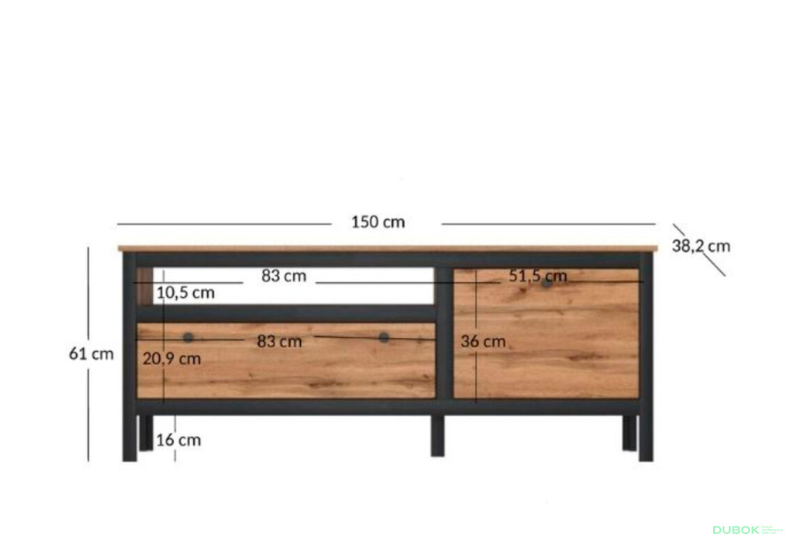 Obrázek 2 - TV stolek 1d1s/150 dub wotan / černý Loft