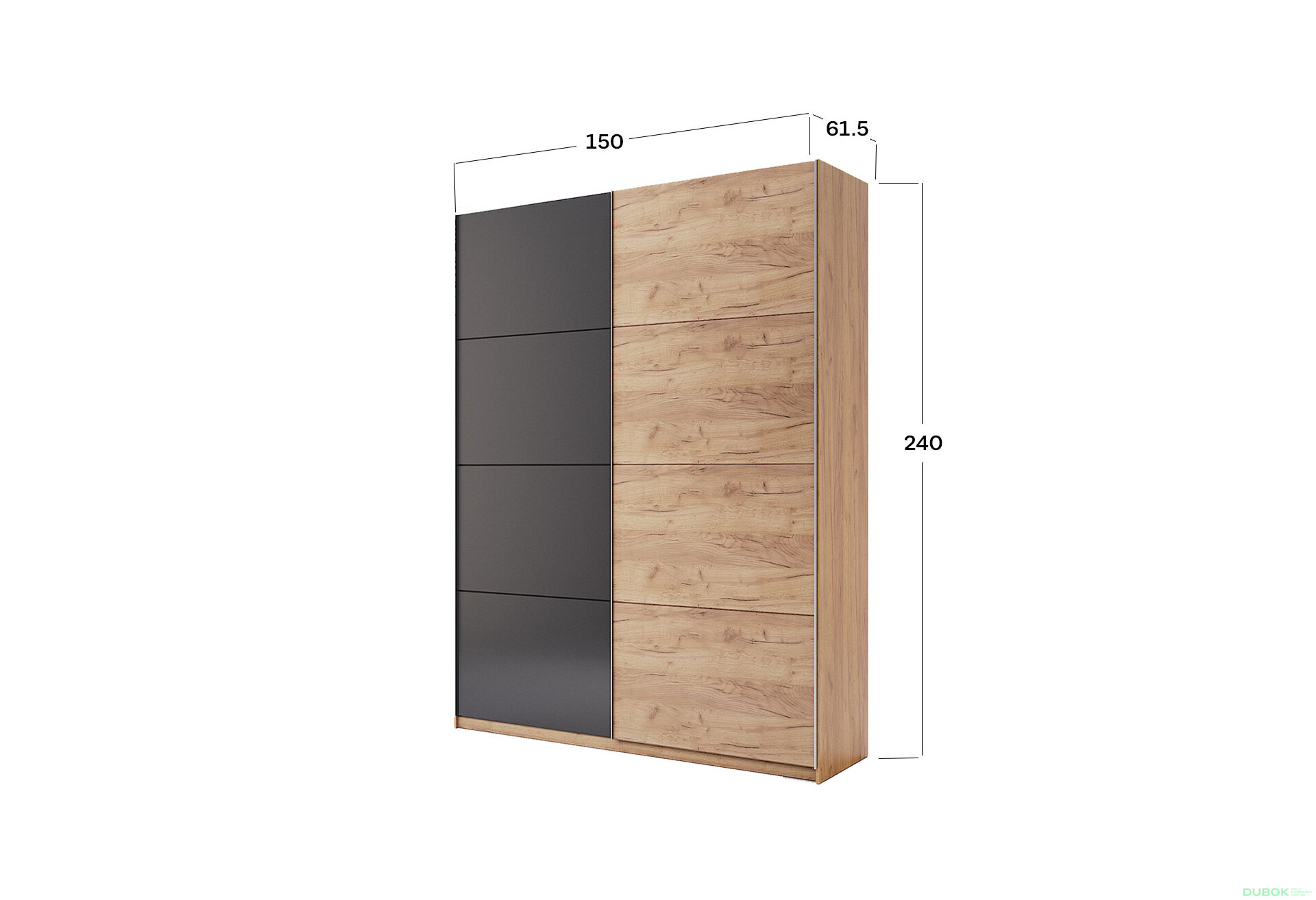 Obrázek 3 - Skříň s posuvnými dveřmi 1,5x2,4m (Dveře Dub Kraft/Mat Láva), série N Luna