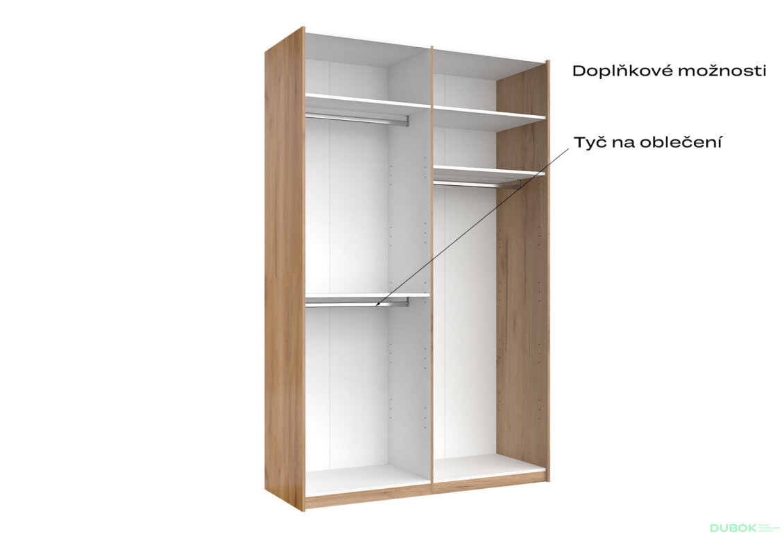 Obrázek 7 - Skříň s posuvnými dveřmi 1,5x2,4m (Dveře Dub Kraft/Mat Láva), série N Luna