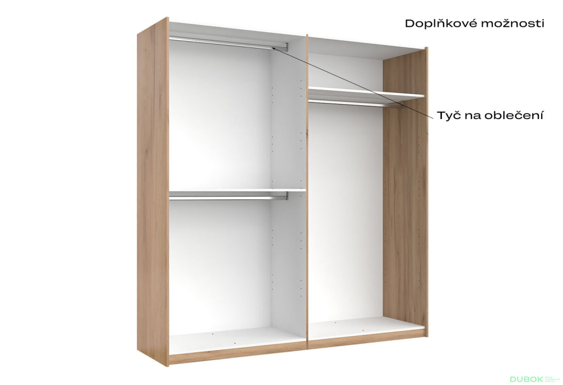 Obrázek 5 - Skříň s posuvnými dveřmi 2,0x2,1m (Dveře Dub Kraft/Mat Láva), série N Luna