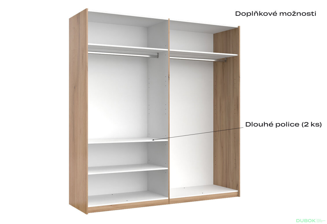 Obrázek 7 - Skříň s posuvnými dveřmi 2,0x2,1m (Dveře Dub Kraft/Mat Láva), série N Luna
