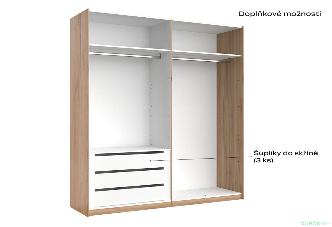 Obrázek 3 - Skříň s posuvnými dveřmi 2.0x2.1 m (Dveře Dub Kraft/Lesklá Bílá) série N Asti