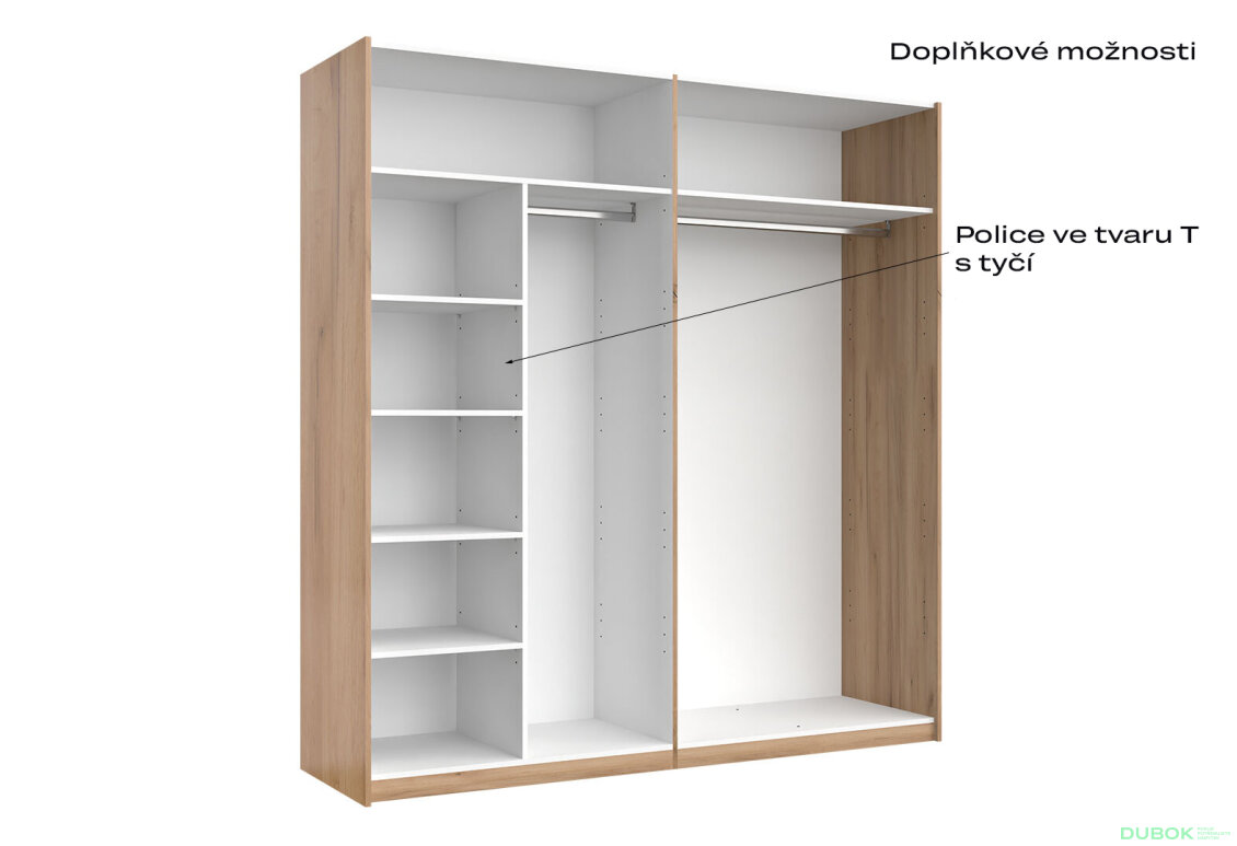 Obrázek 6 - Skříň s posuvnými dveřmi 2,0x2,1 m (Dveře Lesklá Bílá) série N Asti