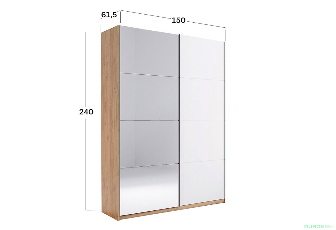 Obrázek 4 - Skříň s posuvnými dveřmi 1.5x2.4m (Dveře Lesklé Bílé/Zrcadlo) série N Asti