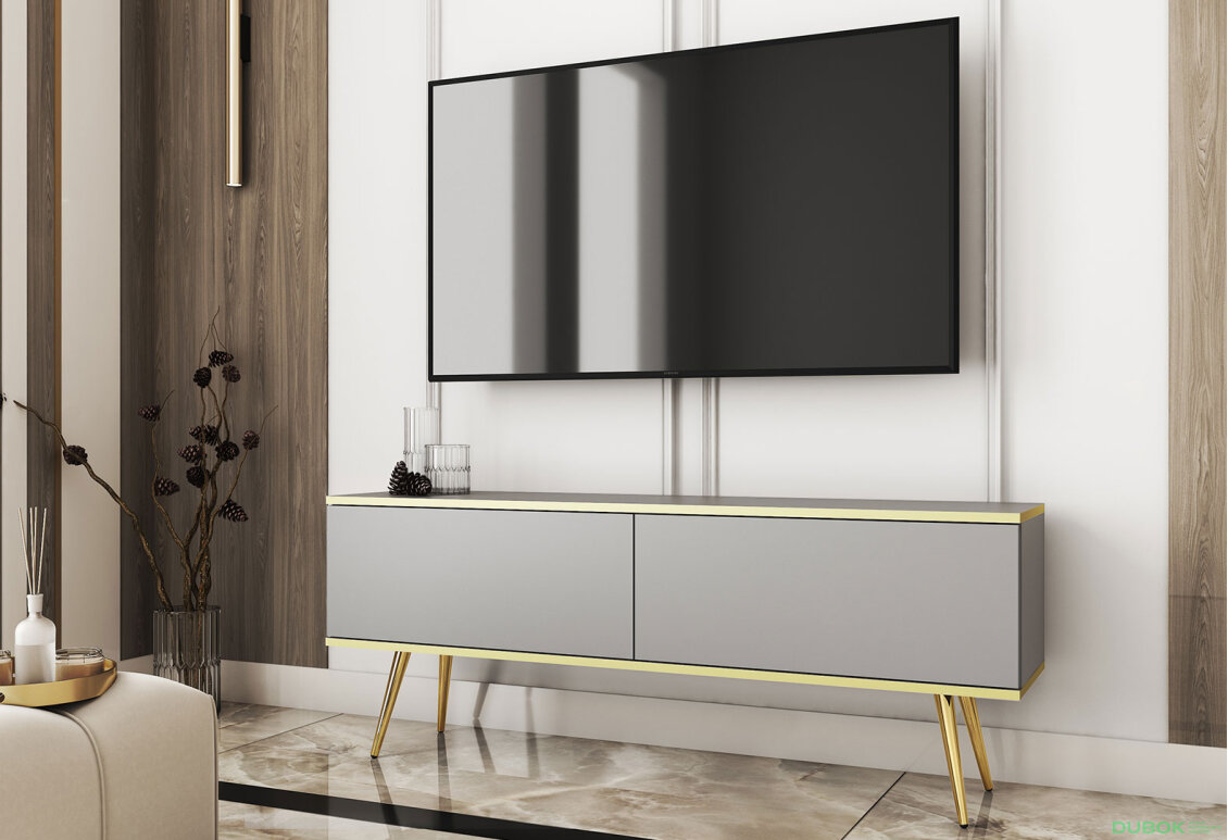 Obrázek 2 - TV stolek RTV 135 šedý, zlaté nohy Oro