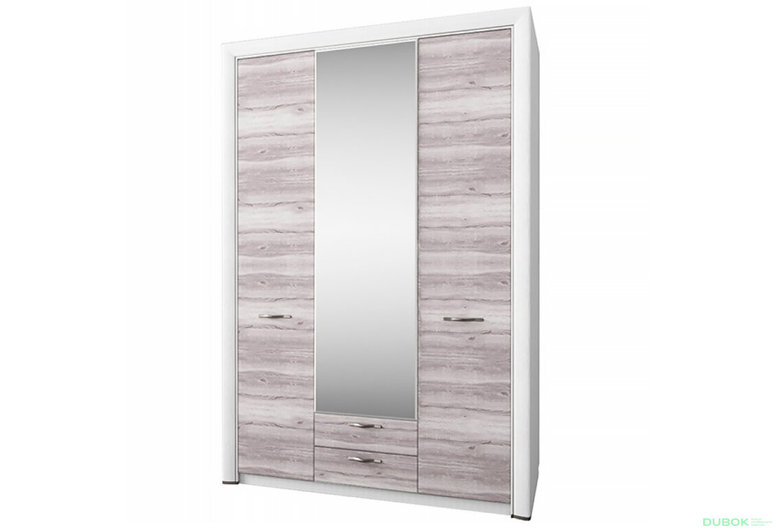 Skříň třídveřová se zrcadlem a zásuvkami Olivia 136x217x60 cm Krém / Dub ancona