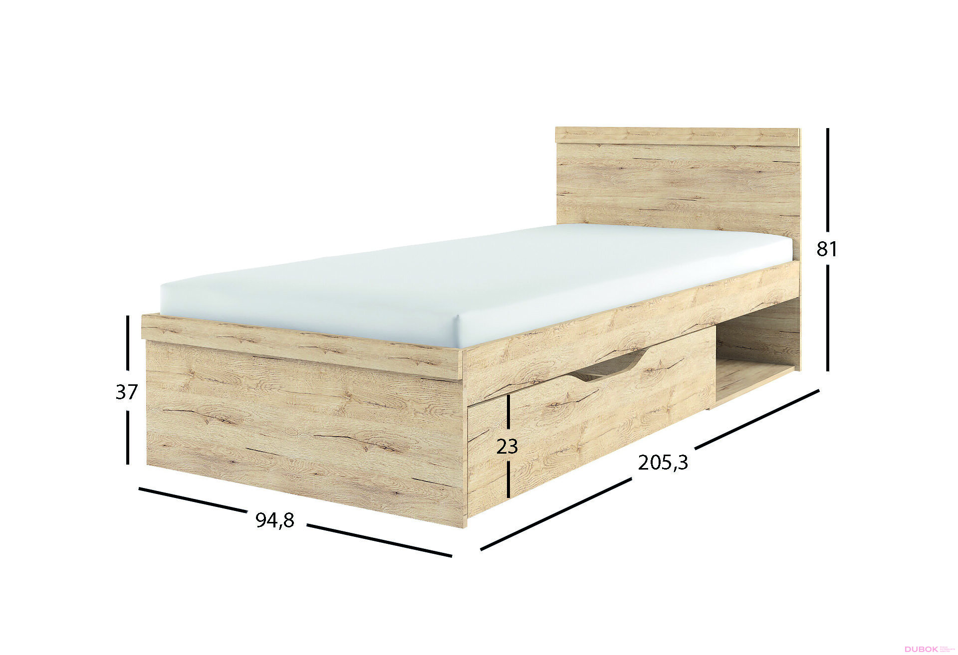 Obrázek 3 - Postel 90x200 s roštem dub san remo Oskar