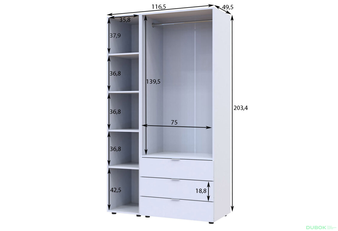 Obrázek 6 - Skříň třídveřová se zrcadlem Gelar 116.5 cm Kašmír