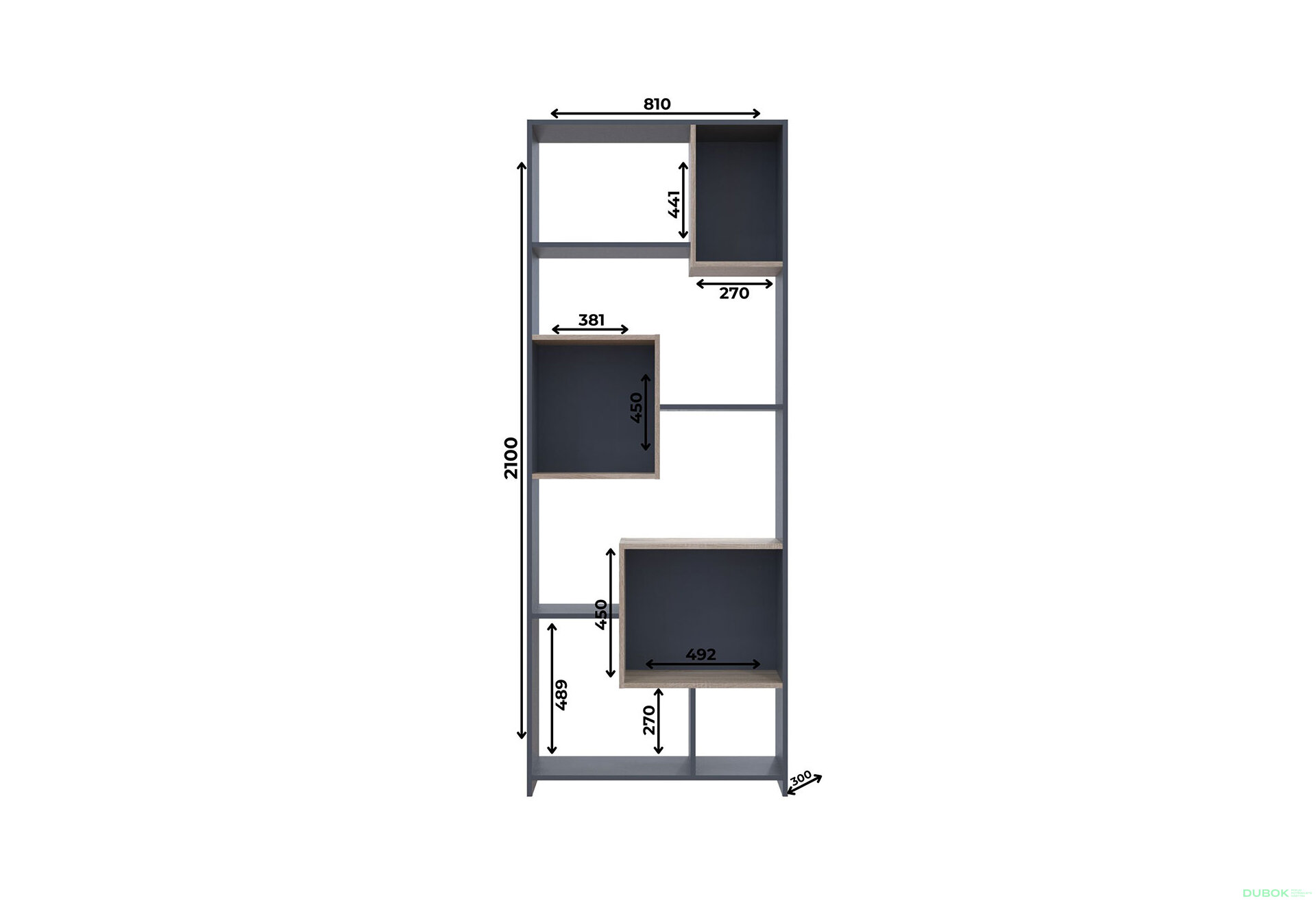 Obrázek 4 - Vysoký regál BS1 grafit / dub sonoma 81x30x210