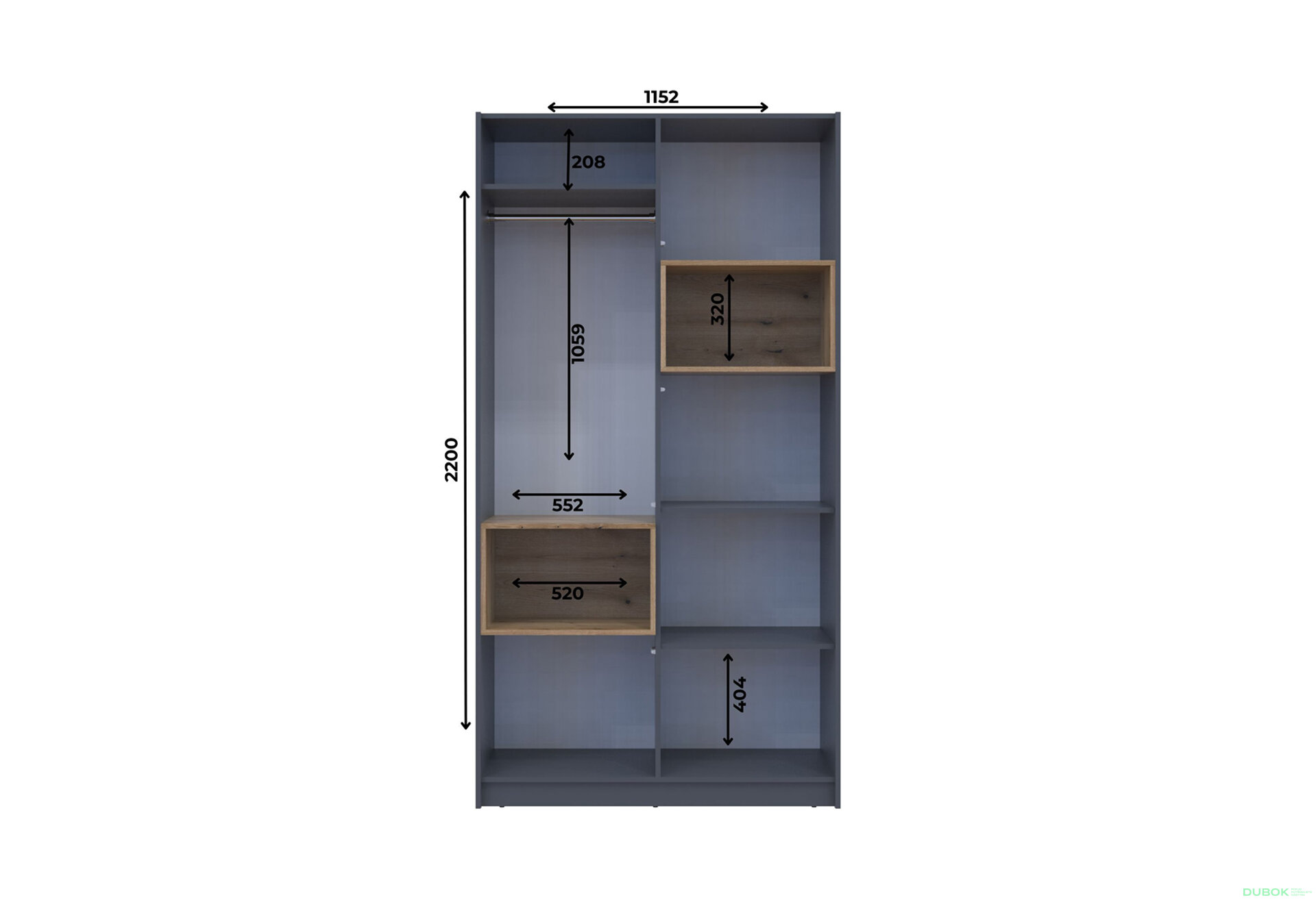 Obrázek 13 - Skříň Dale 2D s výklenkem 115.2х52х220 cm grafit / dub evoke