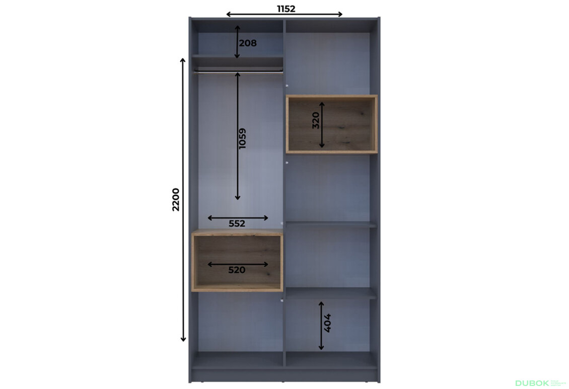 Obrázek 13 - Skříň Dale 2D s výklenkem 115.2х52х220 cm grafit / dub evoke