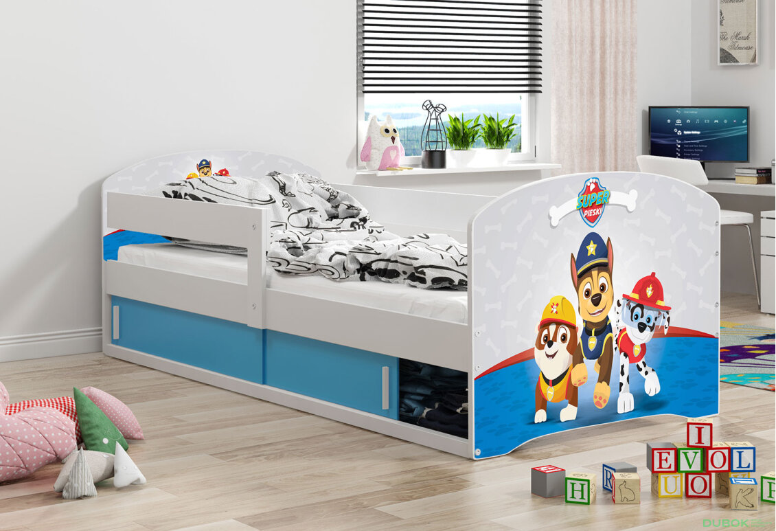 Obrázek 2 - Postel Luki 1 bílé Tlapková patrola 80x160 cm s roštem, matrací