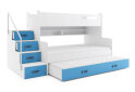 Obrázek 1 - Patrová postel Max 3 pro tři osoby bílé / modrý 80x200 / 120x200 / 80x190, s roštem, matrací
