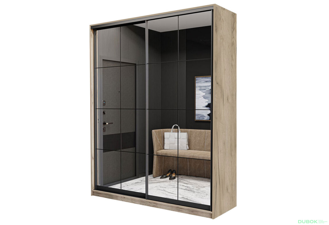 Obrázek 2 - Skříň 2D Loft 1500x600x2400, 2 zrcadla Lines BL, Dub kraft šedý