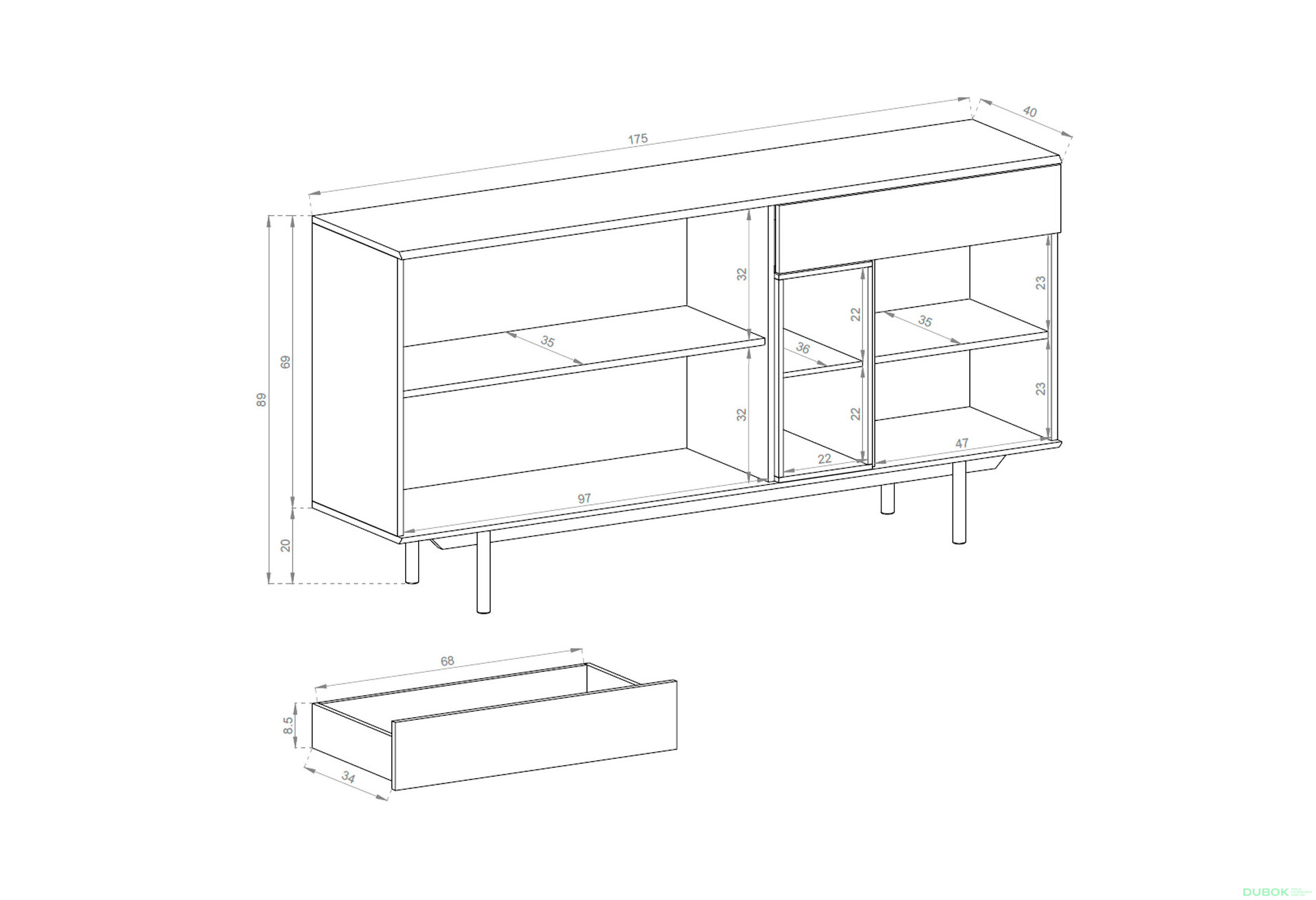 Obrázek 2 - Komoda IK175 šedá / jackson hickory Inox