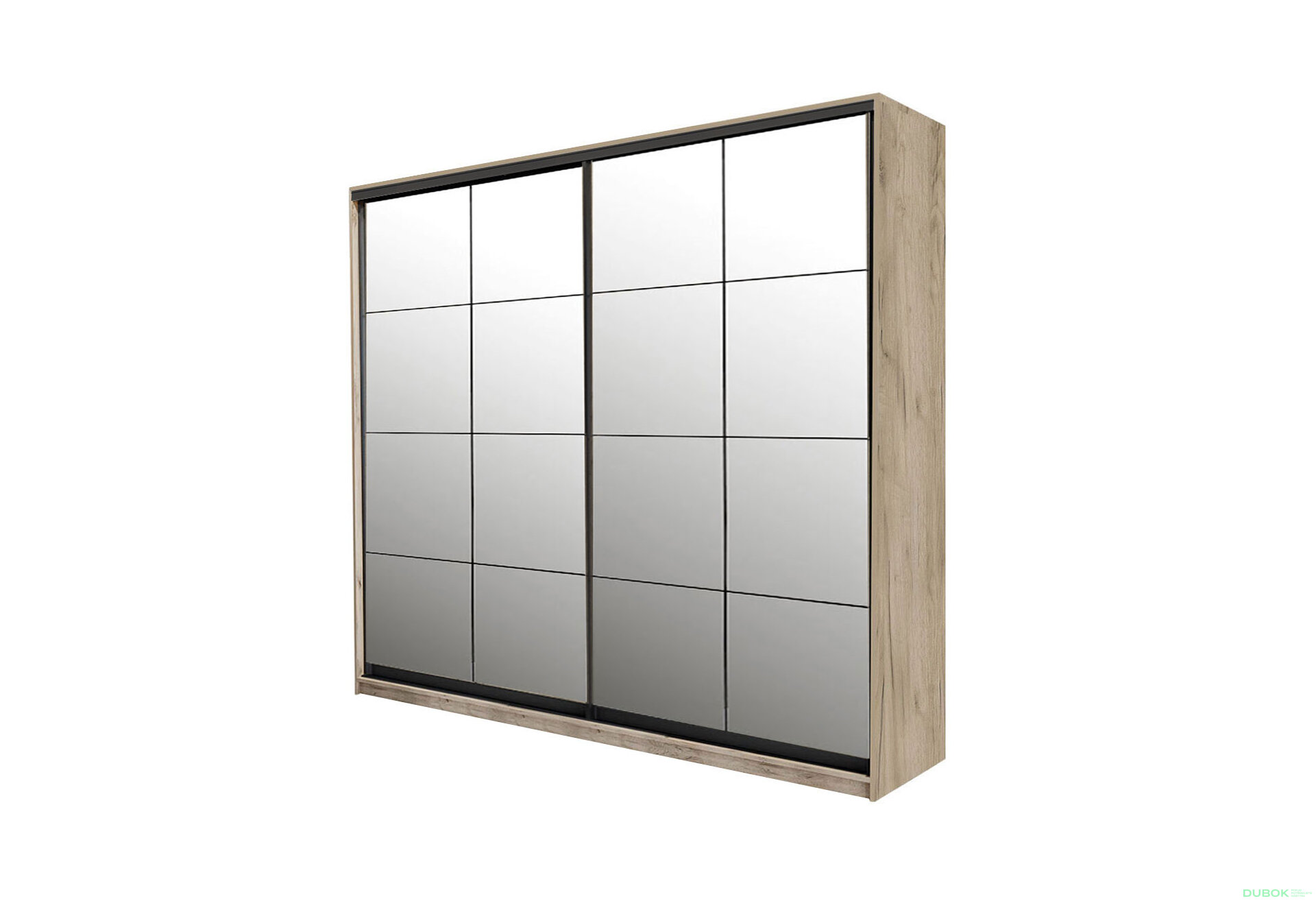 Obrázek 1 - Skříň 2D W Loft 1800x600x2400, 2 zrcadla Lines BL, Dub kraft šedý
