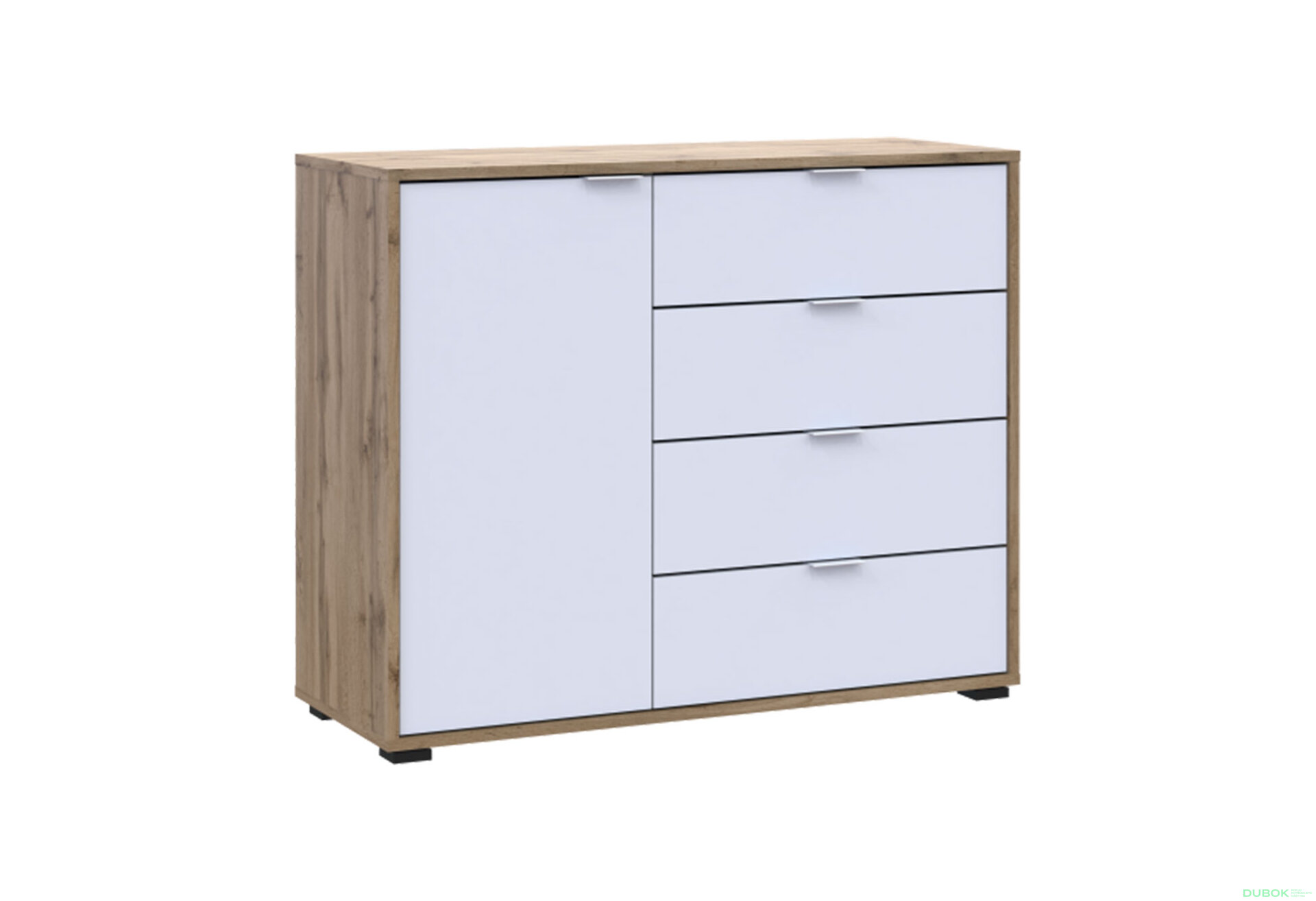 Obrázek 2 - Komoda s dvířky a 4 zásuvkami C1 100 cm Dub taho / Bílý