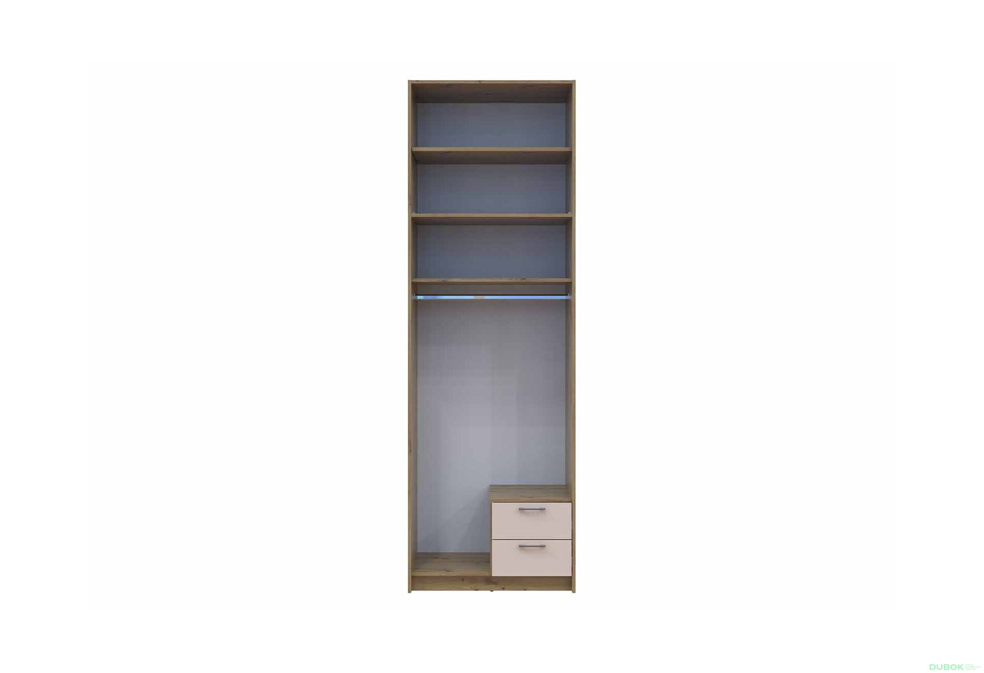 Obrázek 6 - Skříň Rondi s vysokým mezipatrem, dřevotříska Artisan Oak/Kašmír 2, 82x52x260
