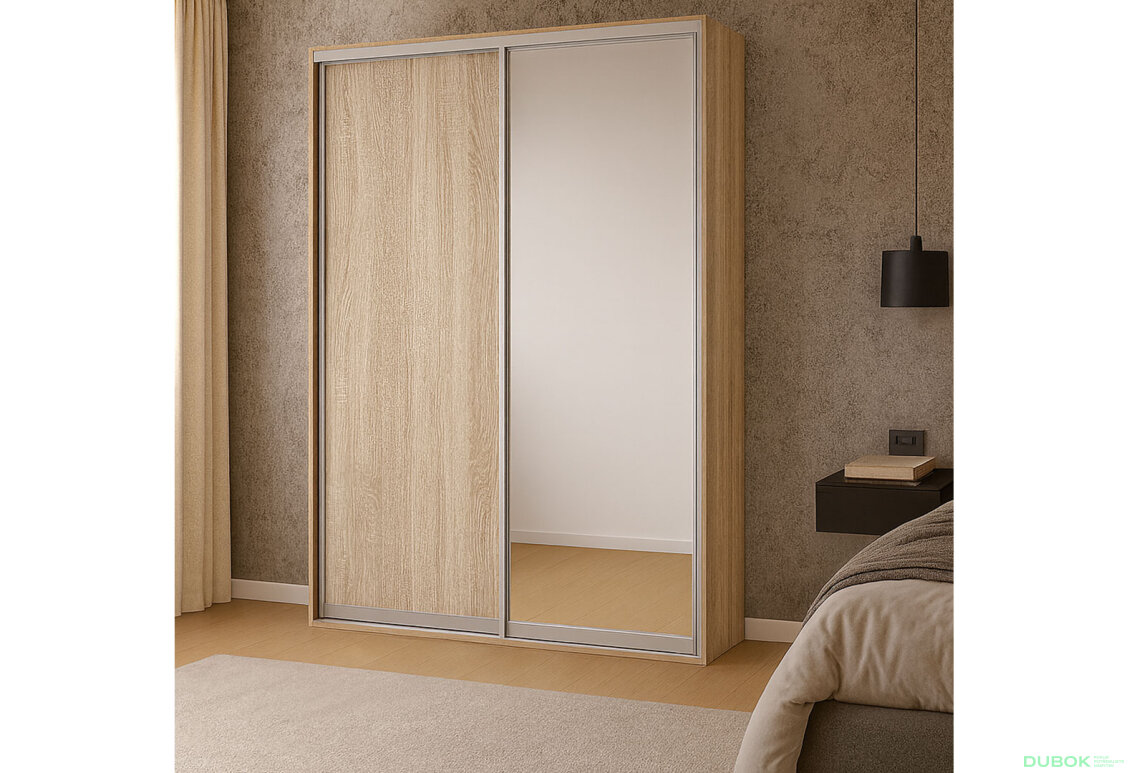 Obrázek 2 - Skříň 2D 1500x2400x600, DTD + zrcadlo, Světlý dub sonoma