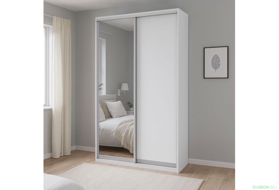 Obrázek 2 - Skříň 2D 1200x2400x600, DTD + zrcadlo, bílá