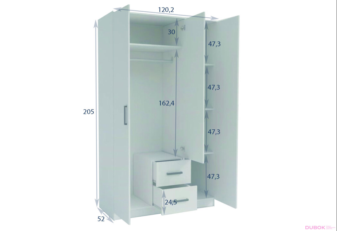 Obrázek 2 - Skříň třídveřová se zásuvkami Simple 120 cm Dub kraft zlatý