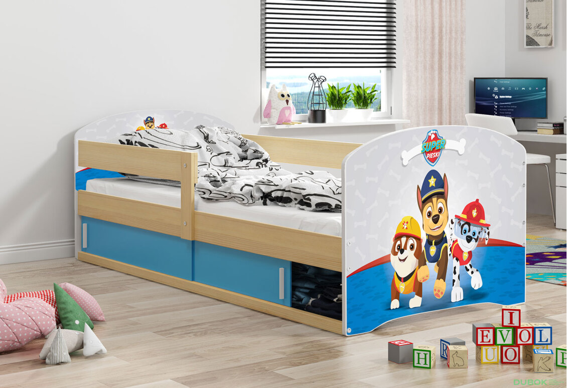 Obrázek 2 - Postel Luki 1 borovice Tlapková patrola 80x160 cm s roštem, matrací