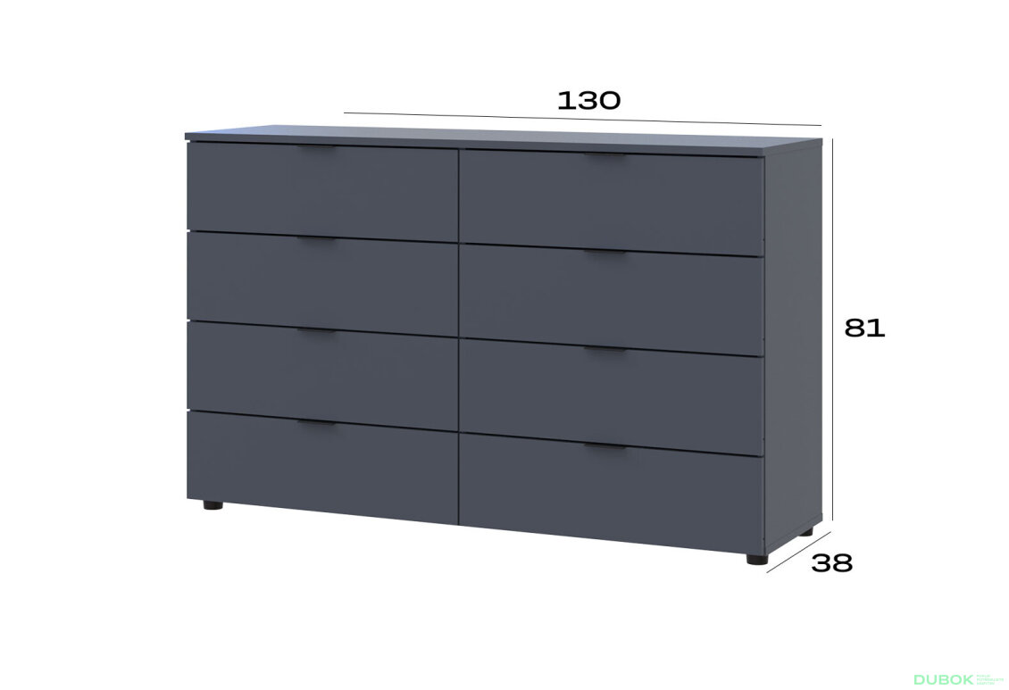 Obrázek 7 - Komoda Ron 8 s 8 zásuvkami 130x38x81 grafit