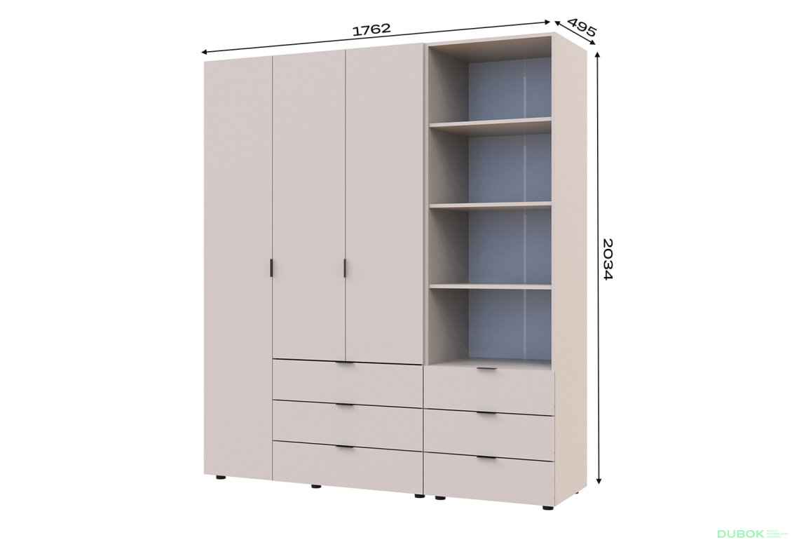 Obrázek 7 - Skříň 3D s regálem se zásuvkami Gelar 176.2 cm kašemír